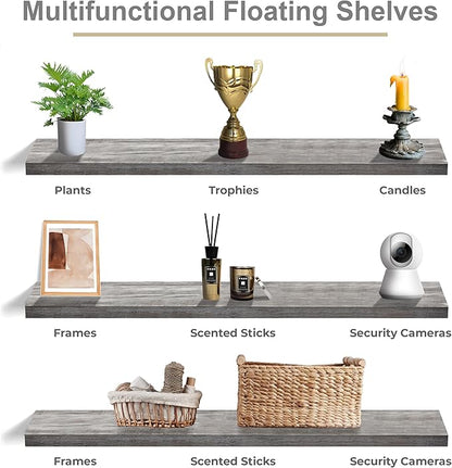 Sorbus Floating Shelves for Wall - 55 Inch Extra-Long Bathroom Shelves, Wall Decor for Bedroom, Kitchen, Living Room, Book Storage - Mounted Floating Shelf with Hidden Brackets (Gray, 3 Pack)