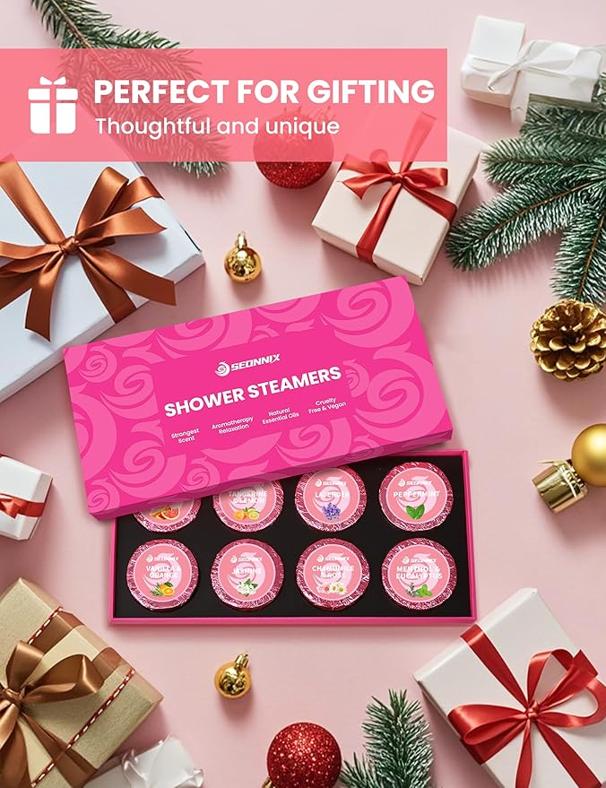 Shower Steamers Aromatherapy, 8 Pack Shower Bombs for Relaxation and Stress Relief, Natural Essential Oils Spa Gift Set for Women, Birthday Gifts, Self Care & Home Spa Experience
