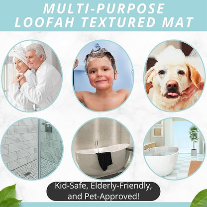 Enkosi Loofah Non-Slip Shower Mat - Shower Floors, Bathtub, Bathrooms, Wet Areas - Cushioned Bath Mat with Drain Holes - Quick Dry PVC, Secure Safety Pad Without Suction Cups (32x24 Duck)