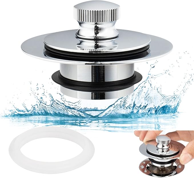 Artiwell Universal Lift and Turn Bath Drain Stopper and Cover, Bathtub Drain Stopper, Replaces Lift and Turn, Tip-Toe and Trip Lever drains for Tub, EZ Installation and Clearing (Chrome Plated)