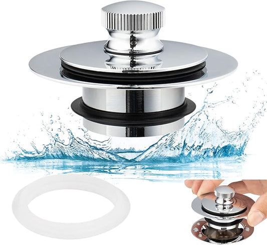 Artiwell Universal Lift and Turn Bath Drain Stopper and Cover, Bathtub Drain Stopper, Replaces Lift and Turn, Tip-Toe and Trip Lever drains for Tub, EZ Installation and Clearing (Chrome Plated)