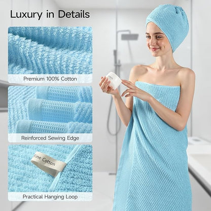 REDKISS Luxury Bath Towel Set of 8, 100% Cotton Bathroom Towels Set with 2 Bath Towels, 2 Hand Towels, 4 Washcloths, Ultra Soft Highly Absorbent Towels for Bathroom, Gym, Hotel, Spa, Blue