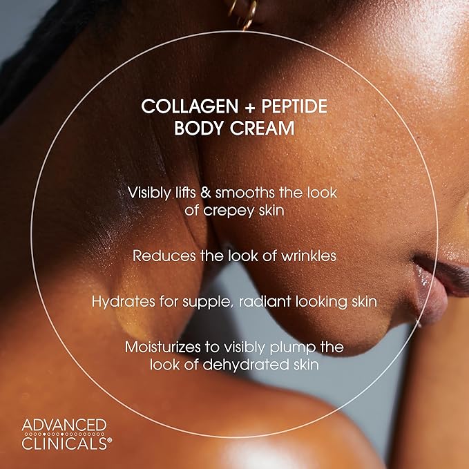 Advanced Clinicals Collagen Peptides Body Lotion & Face Moisturizer | Peptide Infused Collagen Lotion For Women & Men Helps Improve Look Of Crepe Skin, Wrinkles, & Uneven Dry Skin Texture, 2-Pack
