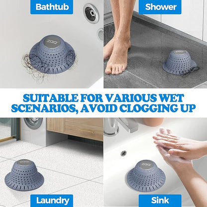 zaa Bathtub Drain Hair Catcher, Premium Silicone Collapsible 2 Pack Drain Protector for Pop-Up & Regular Drains of Shower, Bathtub, Tub, Bathroom, Sink, Blue