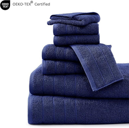 Casa Platino 100% Cotton 8 Piece Bath Towel Set - Ring Spun, Quick Dry, Super Soft & Highly Absorbent - 2 Bath, 4 Washcloths, 2 Bathroom Hand Towels - Hotel Quality Bathroom Towel Set - Navy Blue