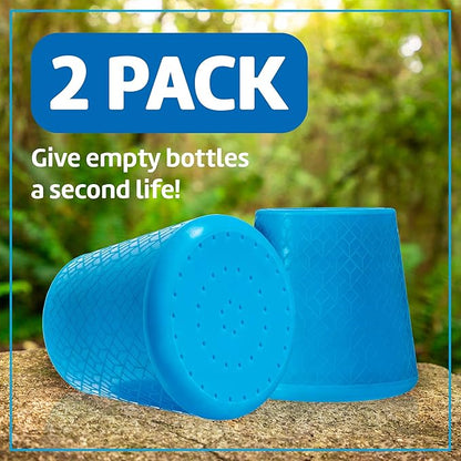 Impresa Water Bottle Attachment Shower Sprinkler Cap - Blue Silicone, 2-Pack, Fits 16oz-2L - Water Bottle Rinse Cap for Sand & Dirt Removal - for Camping & Hiking