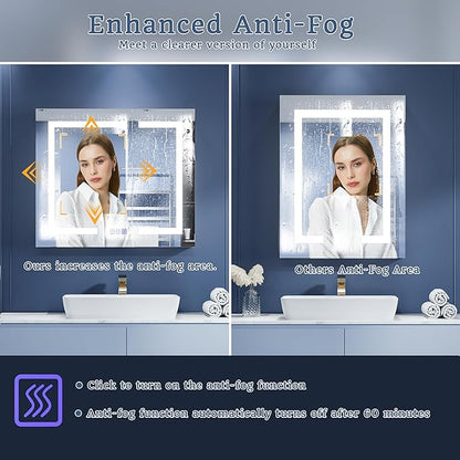 ExBrite LED Lighted Bathroom Medicine Cabinet with Mirror, 36 x 30 Inch,Recessed or Surface Mount,Anti-Fog, Stepless Dimming,Color Temperature Change,Built-in 6000K Sensor Light,Storage Shelves