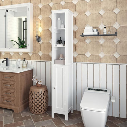 Tall Bathroom Storage Cabinet with Adjustable Shelves,66.92" H Slim 1-Door Freestanding Cabinet for Small Spaces, Bathroom,Kitchen, Living Room,White