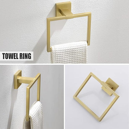 YACVCL 5 Piece Bathroom Hardware Set Brushed Gold, SUS304 Stainless Steel 23.6 Inch Bathroom Towel Holder Set, Brushed Gold Bathroom Accessories, Wall Mounted Towel Holder Set