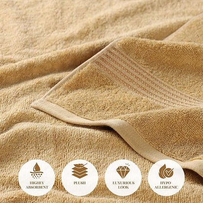 Superior Egyptian Cotton Bath Towel Set, Home Bathroom Towels, Master, Guest Bath, Decor Essentials, Quick Dry, Absorbent, Large Body Towels, Spa, Hotel, Resort, Adult, Kids, Set of 2, Gold
