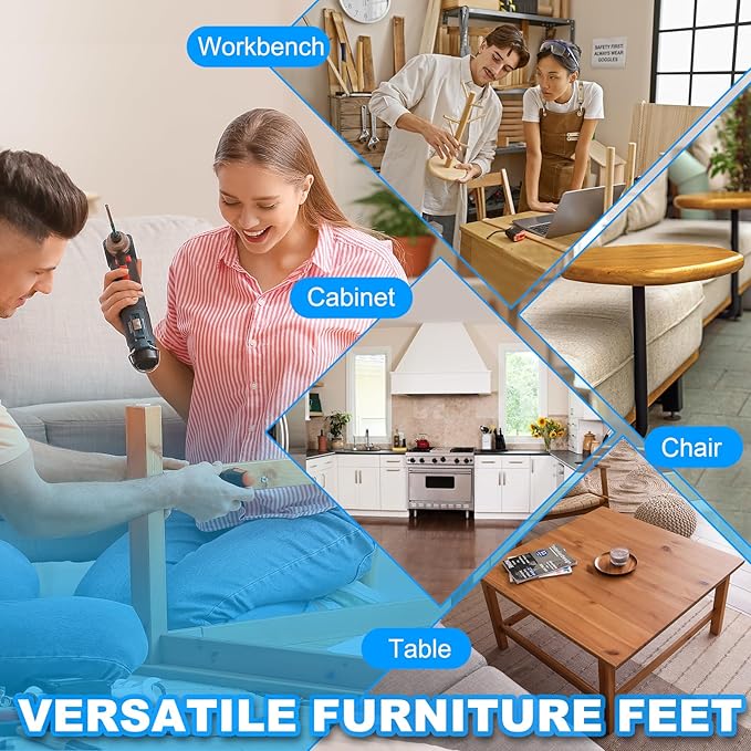 PATIKIL Furniture Leveling Feet 2.4" Dia Base M14 Thread, 4 Pcs Carbon Steel Adjustable Threaded Furniture Levelers Screw on Leg Leveler with Pads for Desk Chair Cabinet, Black