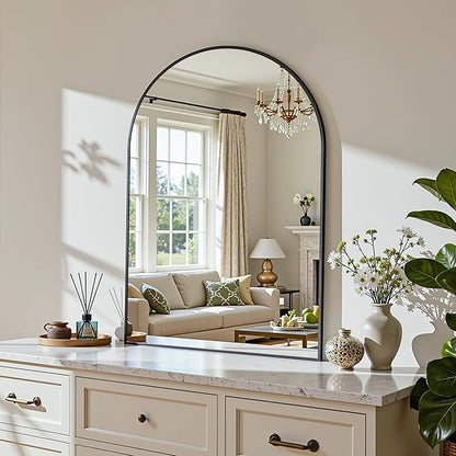 Arched Mirror 20"x30", Bathroom Mirror, Wall Mounted Vanity Mirror with Arch Metal Frame for Bathroom, Over Sink, Bedroom, Living Room, Flat Frame, Black