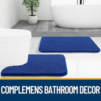 OLANLY Bathroom Rugs 47x20, Extra Soft Absorbent Chenille Bath Rugs, Rubber Backing Quick Dry, Machine Washable Bath Mats for Bathroom Floor, Tub and Shower, Home Decor Accessories, Royal Blue