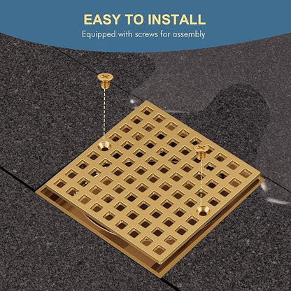 4" Champagne Bronze Shower Drain Cover - Square Floor Drain Cover Replacement - Hair Catcher/Drain Strainer for Bathrooms, Showers, and Sinks - SUS304 Stainless Steel & CUPC Certified