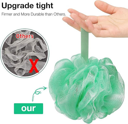 Bath Shower Loofah Sponge 60g Bath Mesh Pouf Shower Ball Body Scrubber Exfoliating Bath Sponge for Women and Men, Set of 4, Black (Loofah-Medium, Army Green)