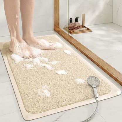 Mecko Non Slip Shower Mats, 17x30 Inch, Anti-Slip Bathtub Mats with Suction Cups for Bathroom, Foot Scrubber Loofah Bath Mats for Shower, Quick Drying Shower Stall Mats for Wet Areas (Beige)
