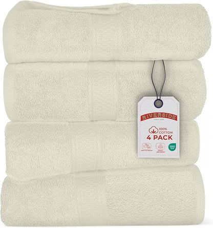 RIVERSIDE 100% Ring Spun Cotton Large Bath Towels Set of 4, 27 x 54 Inches – Quick Dry, Soft & Highly Absorbent Towels for Shower & Bathroom – Luxury 600 GSM Towels for Home, Spa, Gym, Cannoli Cream
