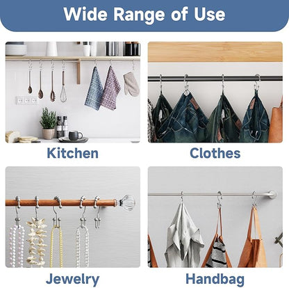 Titanker Shower Curtain Hooks Rings, Rust-Resistant Metal Double Glide Shower Hooks for Bathroom Shower Rods Curtains, Set of 12 Hooks - Space Silver