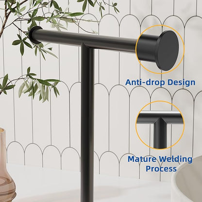 RUACQ T-Shape Hand Towel Holder Stand, Weighted Base Towel Rack, Countertop Towel Holder for Bathroom, 304 Stainless Steel, Heavy Duty (Matte Black)