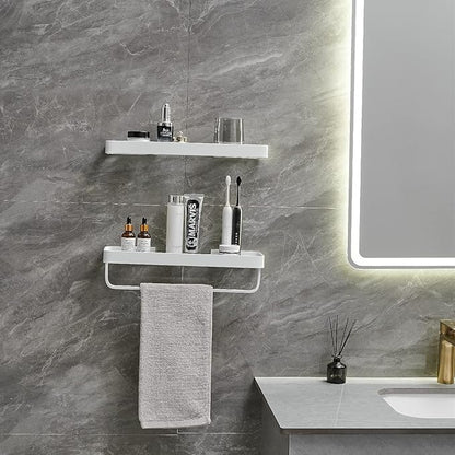 VOLPONE Bathroom Shelves Wall Mounted 2 Tier Glass Floating Shelf - Tempered Glass Wall Organizer (White)