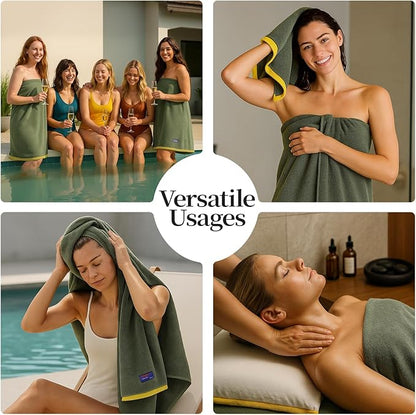 REDKISS 2 Pack 100% Cotton Bath Towels with Luxury Embellished Border Design, Oversized 27 x 54 Inches & 600 GSM Ultra Soft Bath Towel Set, Quick Dry Towels for Bathroom, Gym, Spa, Hotel, Army Green