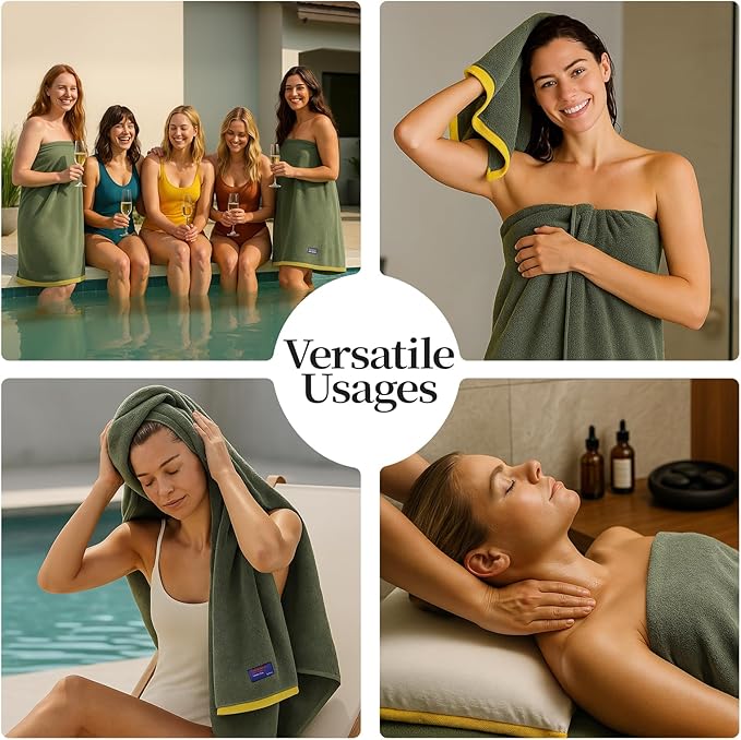 REDKISS 6 Pack Cotton Towel Set with Luxury Embellished Border, 600 GSM Ultra Soft & Highly Absorbent Bath Towels Set with 2 Bath, 2 Hand, 2 Washcloths for Bathroom, Gym, Spa, Hotel, Army Green