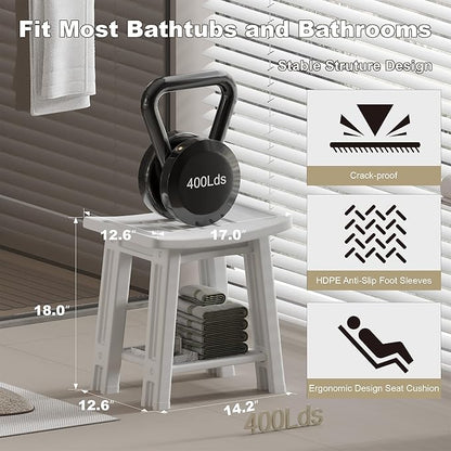 Shower Chair for Inside Shower, 400 lbs Shower Stool with Anti-Slip Foot Covers,Shower Seat for Inside Tub Bathroom Bench Bath Chair for Elderly and Disabled,HDPE Shower Seats for Adults - Light Gray
