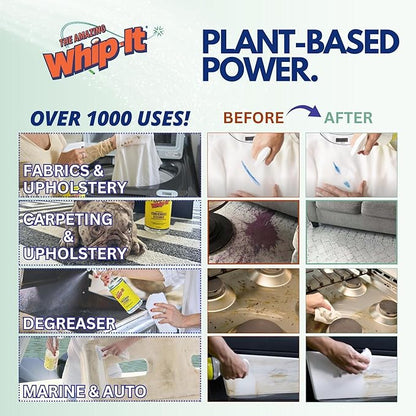 Whip-It Stain Remover and Concentrate Kit, 2-32oz Concentrates & 1-32 OZ Pro Spray Stain Remover, Makes 64 Bottles, Removes Coffee, Wine, Baby Stains, Pet Stains, Plant Based, Enzyme Cleaner, 500 Uses