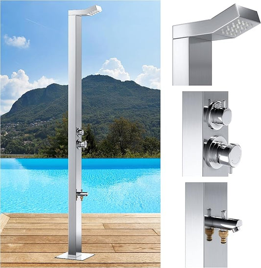 Bondi 316 Marine Grade Stainless Steel Outdoor Shower Panel-No Rust! Perfect for Swimming Pools, Backyards, Beach Houses, Resorts. Hot & Cold Water Connections, Wall Mounted or Freestanding Options.
