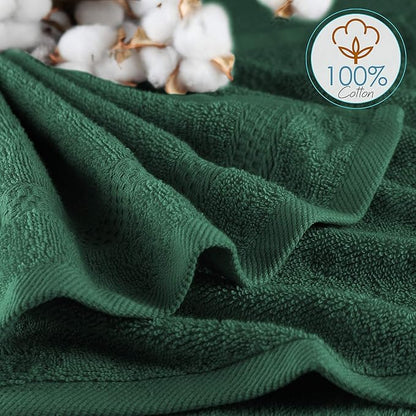 Hearth & Harbor Washcloths 12 Pack - 100% Cotton Washcloth for Body and face, High Absorbent and Soft 13"x13" Body Wash Cloth, Quick Dry - Hunter Green Washcloths