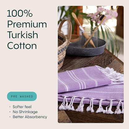 WETCAT Turkish Hand Towels with Hanging Loop, Set of 2 (20" x 30") 100% Turkish Cotton, Pre-Washed, Quick Drying, for Kitchen or Bathroom - Lilac