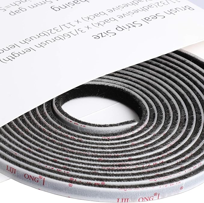 TORRAMI Brush Weather Stripping 11/32 inch x 11/32 inch x 16 ft Seal and Sound Proofing for Patio, Double, Sliding Doors Frame with High Density Felt, Black