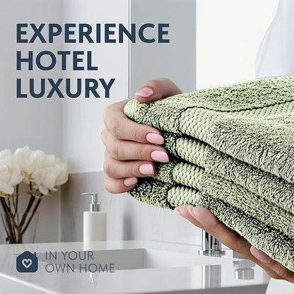 White Classic Luxury Light Green Hand Towels - Soft 100% Turkish Cotton | Highly Absorbent Hotel spa Bathroom Towel Collection | 16x30 Inch | Set of 6