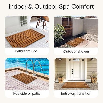 StrongTek Large Teak Bath Mat, 35.4" x 20" Solid Wood Shower Mat with Slatted Design, Pre-Oiled & Water-Resistant, Non-Slip Mat for Bathroom, Spa, and Outdoor Use