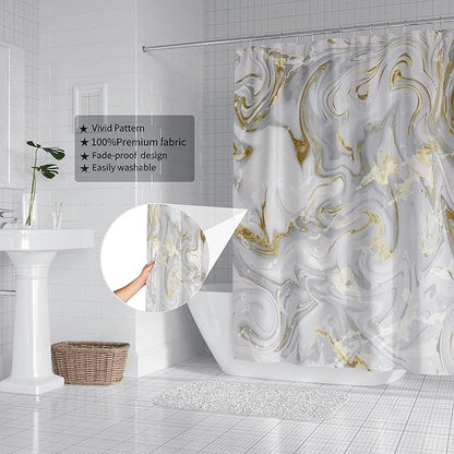 Domoku Grey Gold Marble Shower Curtain,Abstract Modern for Bathroom Decor,Waterproof Texture Washable Fabric,36 X 72