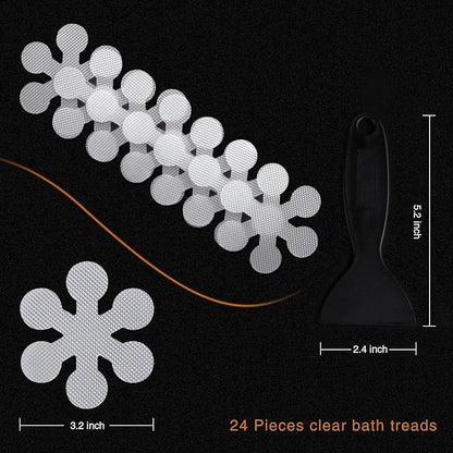Bathtub Stickers Non-Slip, 24 PCS Safety Shower Treads Adhesive Appliques with Premium Scraper