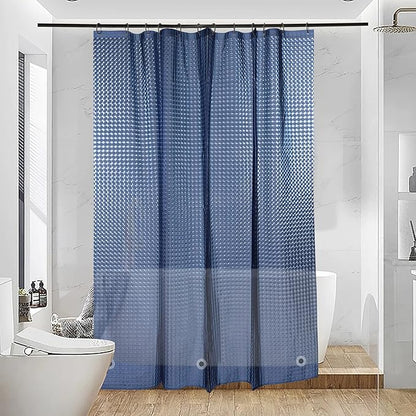 NTBAY EVA Semi-Transparent Clear Shower Curtain with Navy Checkered, Water-Repellent Liner with 3 Magnets for Bathroom, 72x72 Inches