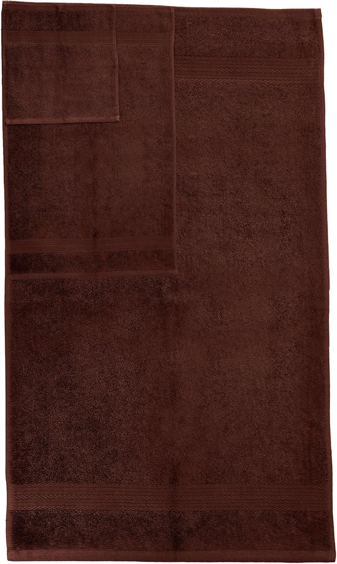 Ample Decor Bathroom Towel Set of 18-4 Hand Towel, 4 Bath Towel, 10 Wash Cloths - Oeko Tex Certified 600 GSM 100% Cotton - High Absorbency Quick Drying, Ideal for Gifting - Brown