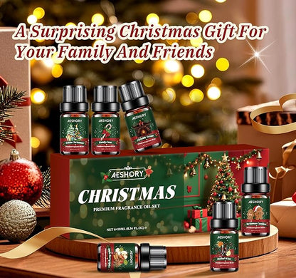 Christmas Fragrance Oil Set, 6 Premium Winter Essential Oils for Diffuser, Scented Oils Gift for Soap & Candle Making, Candy Cane, Fireside Treats, Apple Spice, Mulled Wine, White Christmas, Cookies