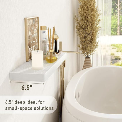 Fun Memories 32 Inch Floating Shelves Wall Shelf Set of 3, White Bathroom Shelves 32 Inch, Farmhouse Home Decor Living Room, Kitchen White Shelves for Wall, 32 x 6.7 x 1.4 Inch