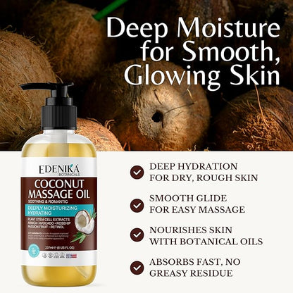 Tropical Coconut Massage Oil for Massage Therapy, Soothing Massage Oil with Coconut & Passion Fruit Oil for Muscle Relaxing, Skin Moisturizing & Hydrating, 8 fl oz