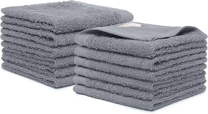 100% Cotton Washcloths Set 13” x 13” | Burgundy & Dark Grey Towels | Set of 12 Ultra Soft and Highly Absorbent Washcloths Sets for Bathroom, Gym, Hotel, Spa | Machine Washable Face Towel