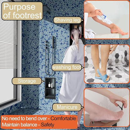 Shower Foot Rest for for Shaving Legs,Double Bathroom Selves Niche Insert for Footrest,Foot Holder Bathroomr,Stainless Steel 304，Matte Black,12.2 in x 4.8 in x 3.9 in