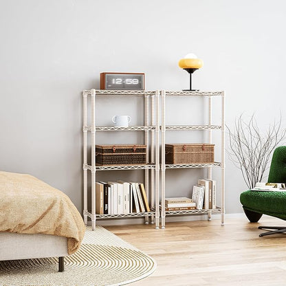 IZEUK 4 Tier Steel Storage Shelves, Heavy Duty Metal Shelf Wire Shelving Rack for Pantry, Kitchen, Living Room, or Bathroom Organization (11.8" D x 23.6" W x 47.5" H, 1000LBS, Light Tan)