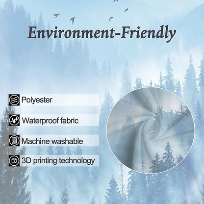 Riyidecor Stall Half Small Rv Shower Curtain 36Wx72H Inch Blue Mountain Single Stand Up Camper Camp Narrow Scenery Nature Woodland Pine Tree Bathroom Decor Fabric Polyester Waterproof 7 Pack Hooks