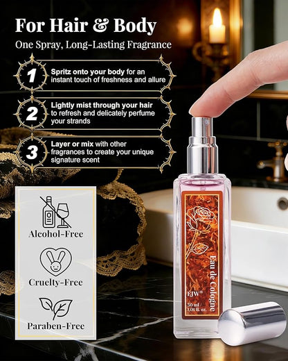 EJW Tobacco Rose Body Spray for Women | Warm Floral Hair Perfume & Body Mist, Alcohol-Free Long-Lasting Fragrance with Aloe & Collagen, 1.01 fl oz (Tobacco Rose)