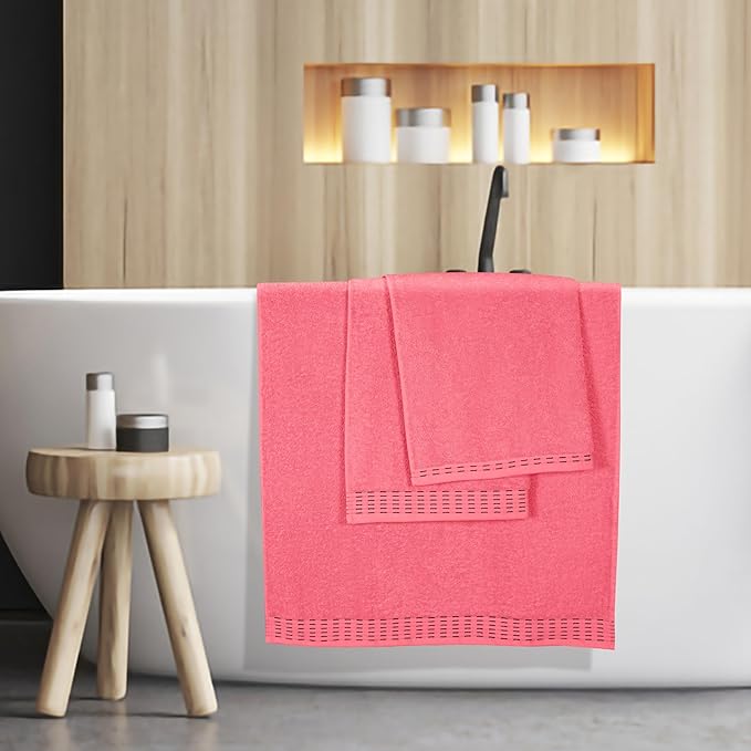 Cotton 2 Pack Oversized Bath Towel Set 28x55 inches, Large Bath Towels, Ultra Absorbant Compact Quickdry & Lightweight Towel, Ideal for Gym Travel Camp Pool - Coral Orange