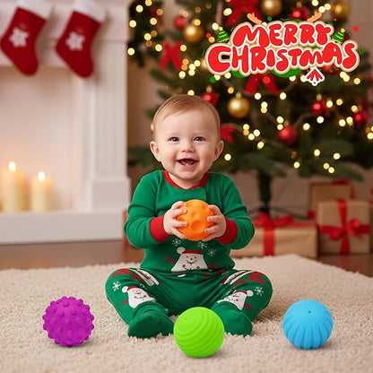 Montessori Toys for Babies 3 Months+, Baby Balls 3 to 12 Month for Babies & Toddlers 3M+, Textured Multi Ball Set Colorful & Soft Squeezy Sensory Toys. Stress Relief Balls for Infant (4 Pack)