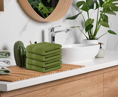 Avalon Towels Luxury Washcloths Value Pack of 12 – Premium Cotton, Soft & Absorbent Wash Cloths for Body and Face, Hotel and Spa Quality Wash Clothes, Quick Dry and Machine Washable (Moss)