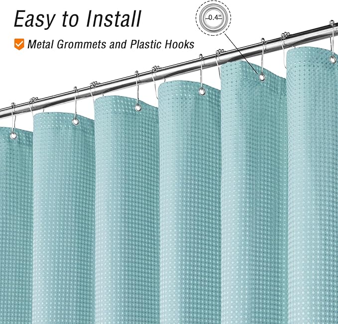 Gibelle Long Shower Curtain 72 x 78, Tall Waffle Weave Textured Fabric Shower Curtain for Bathroom, Water Repellent, Machine Washable, Teal